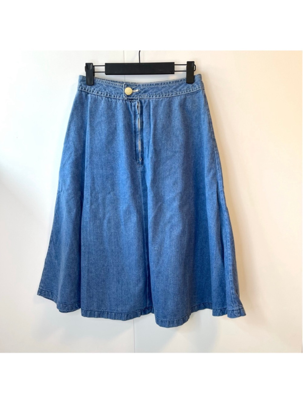 Vintage 70s A-Line Denim Midi Skirt Utility Pockets, Adjustable Waist 26-27” (S) - Picture 4 of 10